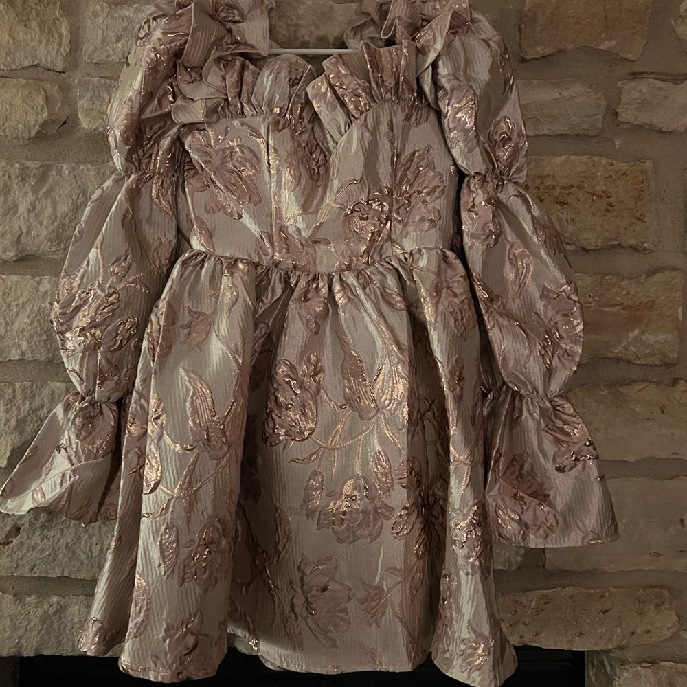 NWT ASOS LUXE jacquard ruffle sleeve mini skater dress